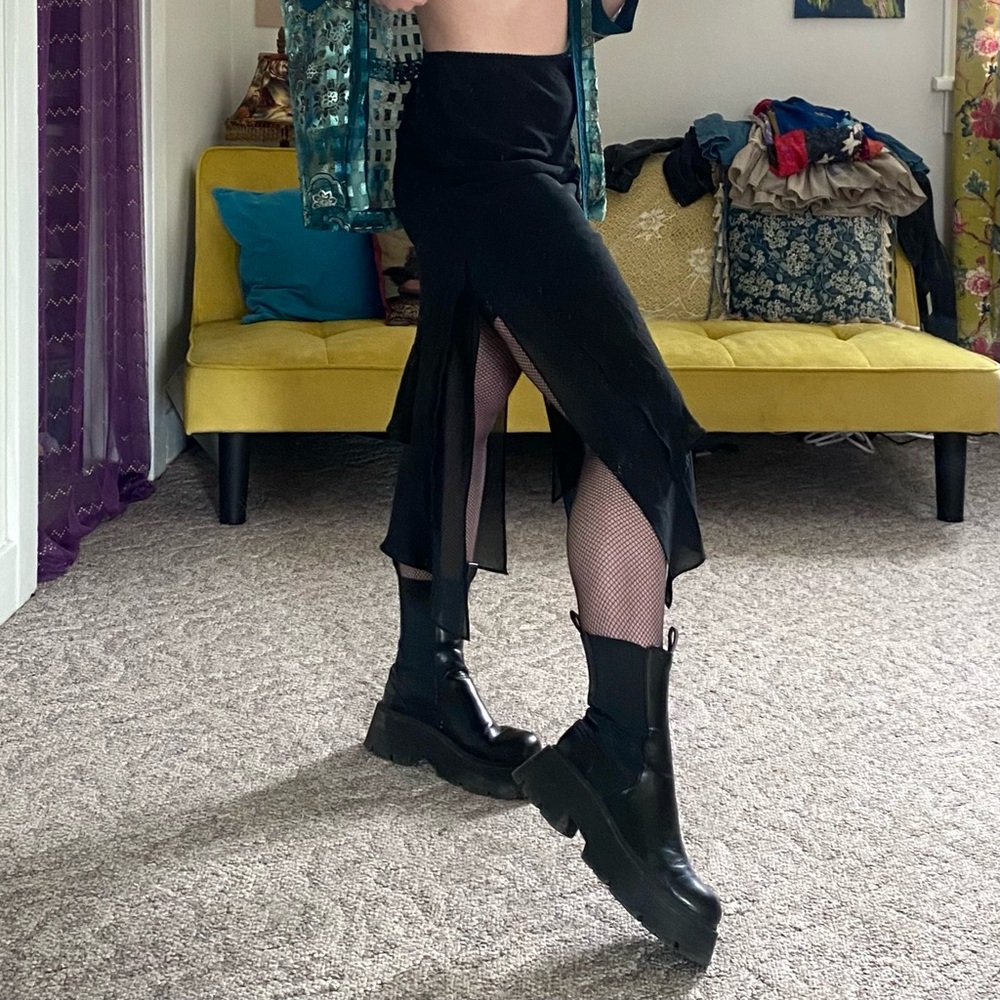 Express Black Midi Skirt with Front Slits